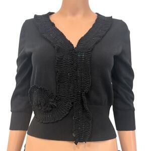 Anthropologie Sparrow medium ruffle trim cropped 1/2 sleeve cardigan SP 2750